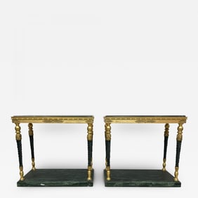 Pair of Swedish Neoclassical Maison Jansen Style Marble Top Consoles