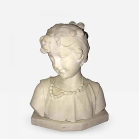 Signed 19th Century Marble Miniature Bust of a Young Girl Signed on Reverse