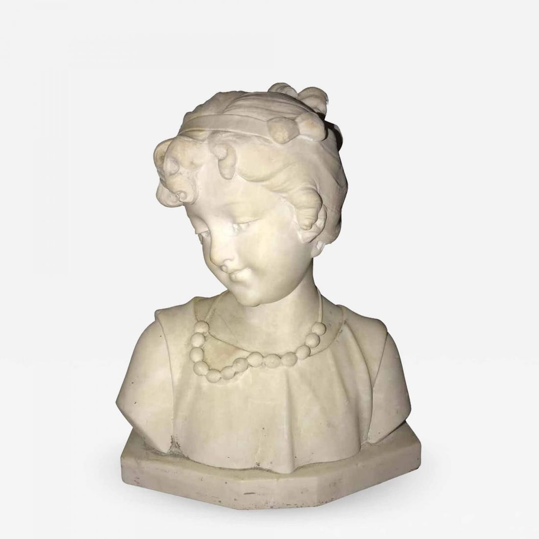 Signed 19th Century Marble Miniature Bust of a Young Girl Signed on Reverse (1 of 12)