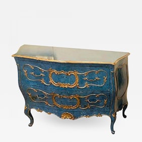 Single Royal Blue and Parcel-Gilt Decorated Bombay Commode or Chest