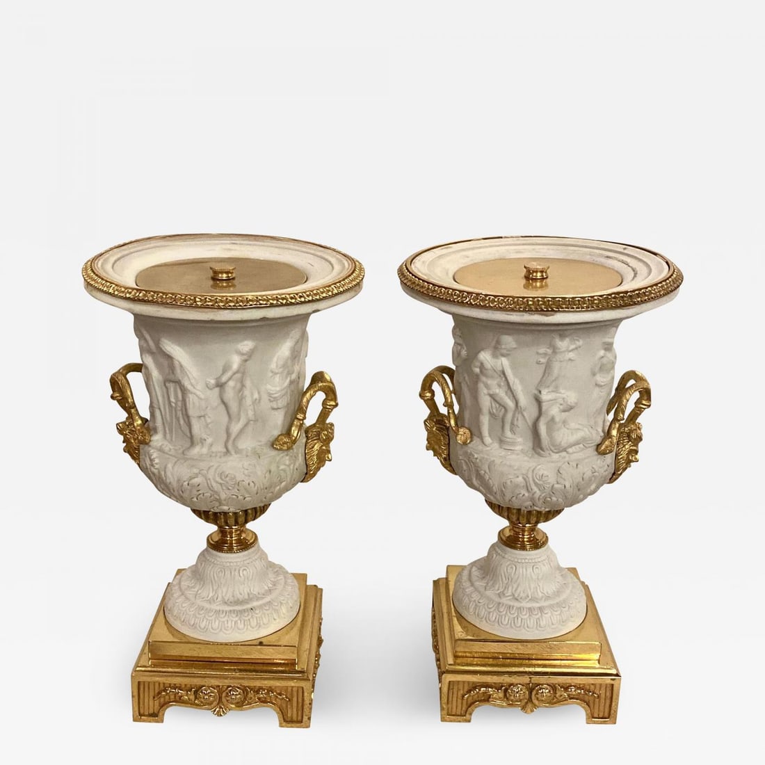 Neoclassical Sevres Parian and Doré Bronze Mounted Urns or Vases 1920s a Pair (1 of 12)