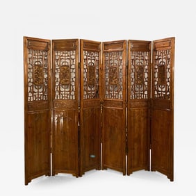Six-Panel Teak Asian, early 20th Century Folding Screen / Room Divider