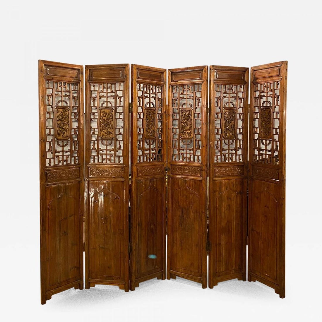 Six-Panel Teak Asian, early 20th Century Folding Screen / Room Divider (1 of 12)