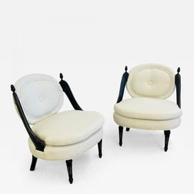 Hollywood Regency Ebony Boudoir, Fauteuil Chairs, New Boucle, Bronze, Jansen