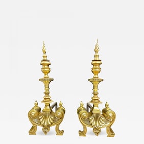 Pair of Bronze Andirons, Large and Impressive