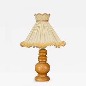 Swedish Modern, Turned Birch, Silk, Table Lamp, Sweden, 1960s