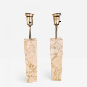 Fine Custom Pair of T. H. Robsjohn-Gibbings Marble Column Form Table Lamps