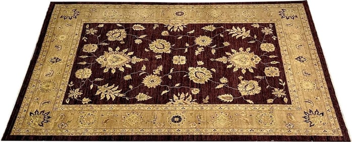 Indian, Wool Carpet, Burgundy and Beige, 21st Century