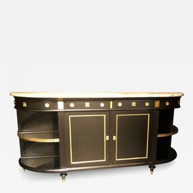 Jansen Hollywood Regency Sideboard, Console, Ebony w Marble Top and Bronze Deco