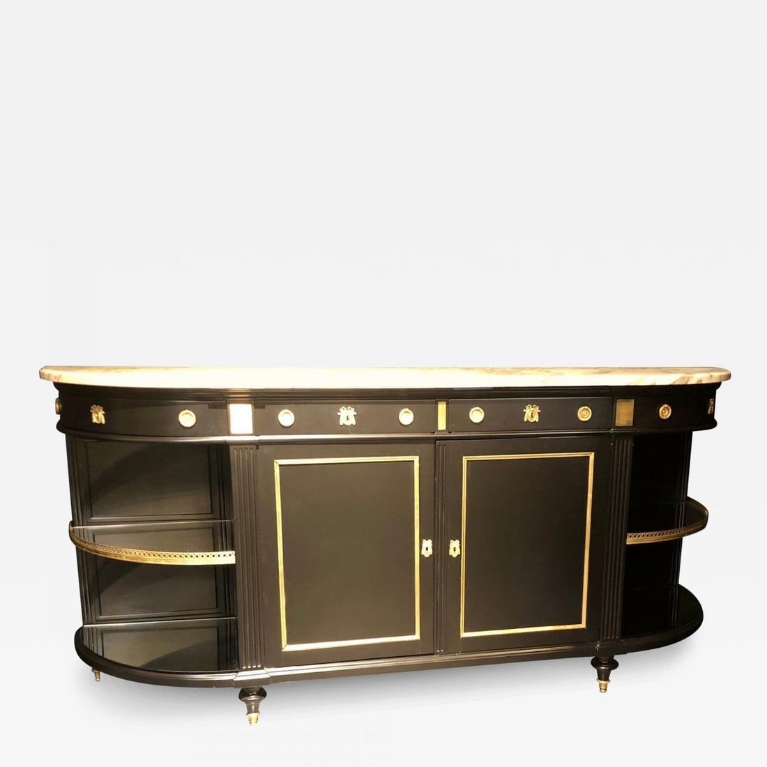 Jansen Hollywood Regency Sideboard, Console, Ebony w Marble Top and Bronze Deco (1 of 12)