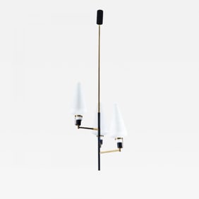 Italian Mid-Century Modern, Ceiling Pendant, Brass, Opaline Glass, Italy, 1950s