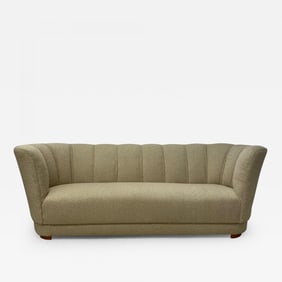 Flemming Lassen Style, Danish Mid-Century Modern, Curved Sofa, Boucle, 1940s