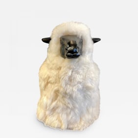 Large Mid-Century Modern Francois Lalanne Style Sheep Sculpture, Wool / Resin