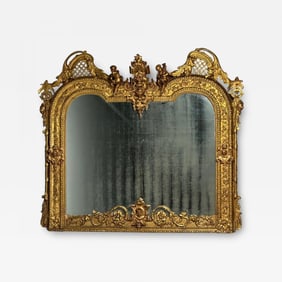 Italian Renaissance Style Over the Mantle / Wall Mirror, Oil Gilded, Monumental