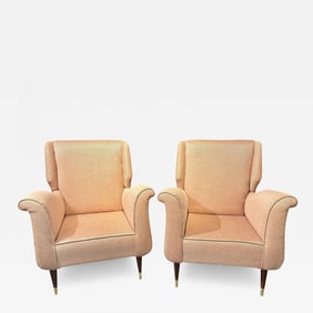 Pair of Mid-Century Modern Gio Ponti Style Armchairs / Wingback Chairs