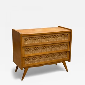 French Modern, Oak, Rattan, Chest of Drawers, France, 1960s