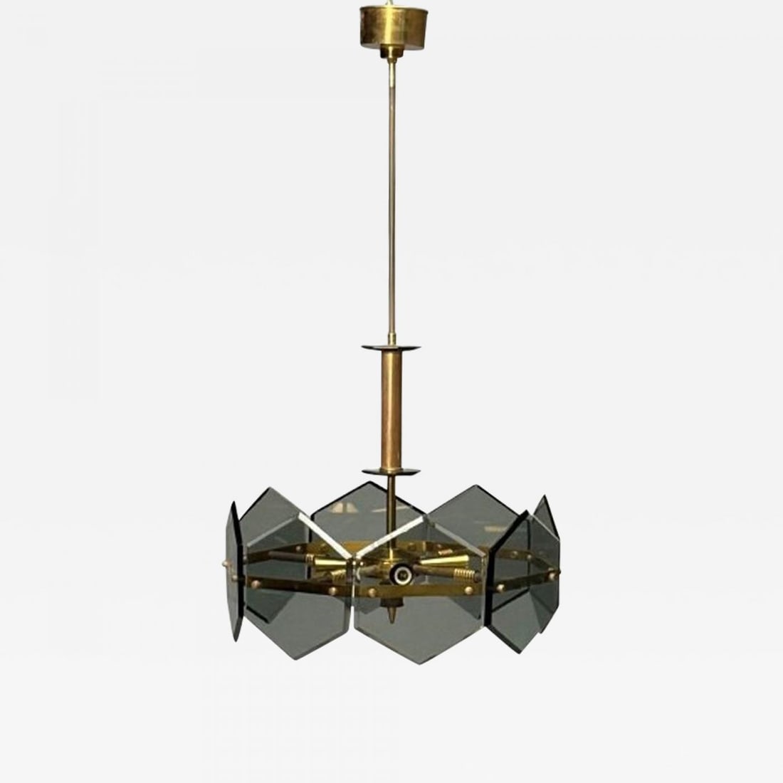 Gino Paroldo, Fontana Arte, Italian Mid-Century Modern, Chandelier, Brass, Glass (1 of 9)