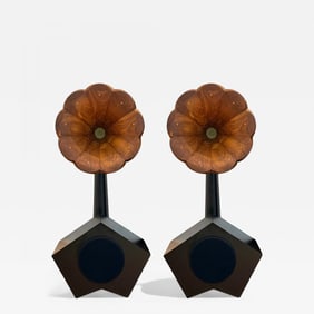 A for Ara, Contemporary, Walnut, Gold Leaf, Floor Standing Speakers, USA 21st C