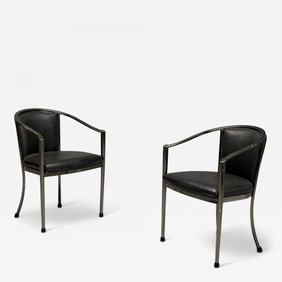 Karl Springer Style, Mid-Century Modern, Gunmetal, Leather, Armchairs, 20th c.