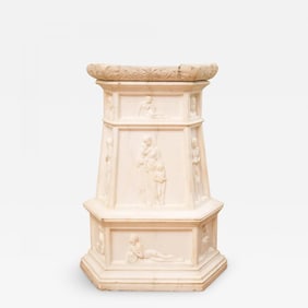 19th Century Italian Carrara Marble Pedestal, Neoclassical Carvings, Figural
