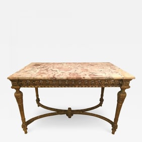 Center Table or Console Louis XVI Jansen Style Stunning Marble Top Gilt Base