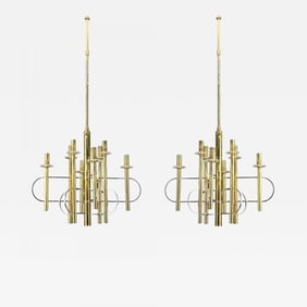 Gaetano Sciolari, Brass, Metal, Glass, Pendant Lights, Italy, 1970s