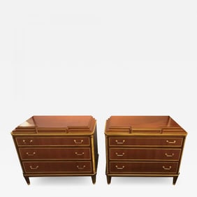 Mahogany Double Step Up Russian Neoclassical Style Commodes / Night Stands, Pair