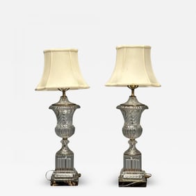Mid-Century Modern, Table Lamps, Textured Glass, Marble, 1950s