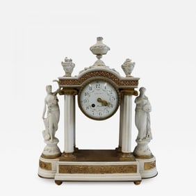 Sèvres Parian Attr, Louis XV, French Mantle Clock, Parian, Bronze, 19th Century