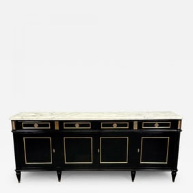 Hollywood Regency Style Black Lacquer Sideboard / Credenza , Maison Jansen Style