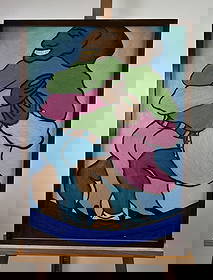 Oil painting The play of light and shadow Oleksandr Gukalov: №AAA5547 The Oil painting on Canvas titled 'The play of light and shadow' is an expressive work that merges bold abstraction with figurative intimacy, capturing the raw essence of human connecti