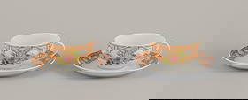 Christian Dior, Paris. Two pairs of coffee cups and saucers. Floral motif. Late 20th C.: Christian Dior, Paris. Two pairs of coffee cups and saucers. Floral motif. Late 20th century. Marked. Perfect condition. Cup: Diameter 9.0 cm without handle x Height 5.0 cm. Saucer: Diameter 14.7 cm.