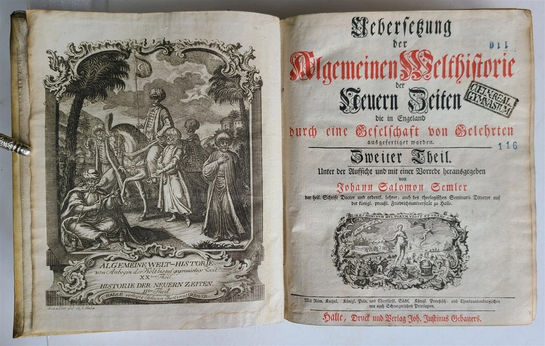 1759 HISTORY OF THE WORLD in GERMAN antique ILLUSTRATED w/VIEW of ISFAHAN vellum: Title: 1759 HISTORY OF THE WORLD in GERMAN antique ILLUSTRATED w/VIEW of ISFAHAN vellum Description: Ubersetzung der algemeinen Welthistorie der neuern Zeiten die in Engeland durch eine Geselschaft vo