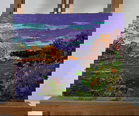 Oil painting Autumn colors in warm evening light Boris Serdyuk: No AAA5463 The Oil painting on Cardboard titled 'Autumn colors in warm evening light' is a vivid celebration of nature's final crescendo before the quiet of winter sets in. Through thick, expressive b