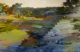 Oil painting River landscape: No Verns 919 *** ABOUT THIS PAINTING *** * TITLE: "River landscape" * ARTISTS: Unknown artist * SIZE: 80x120 cm/'31.49x47.24 inches' * MEDIUM: oil, canvas * HAND PAINTED: Original painting from our co