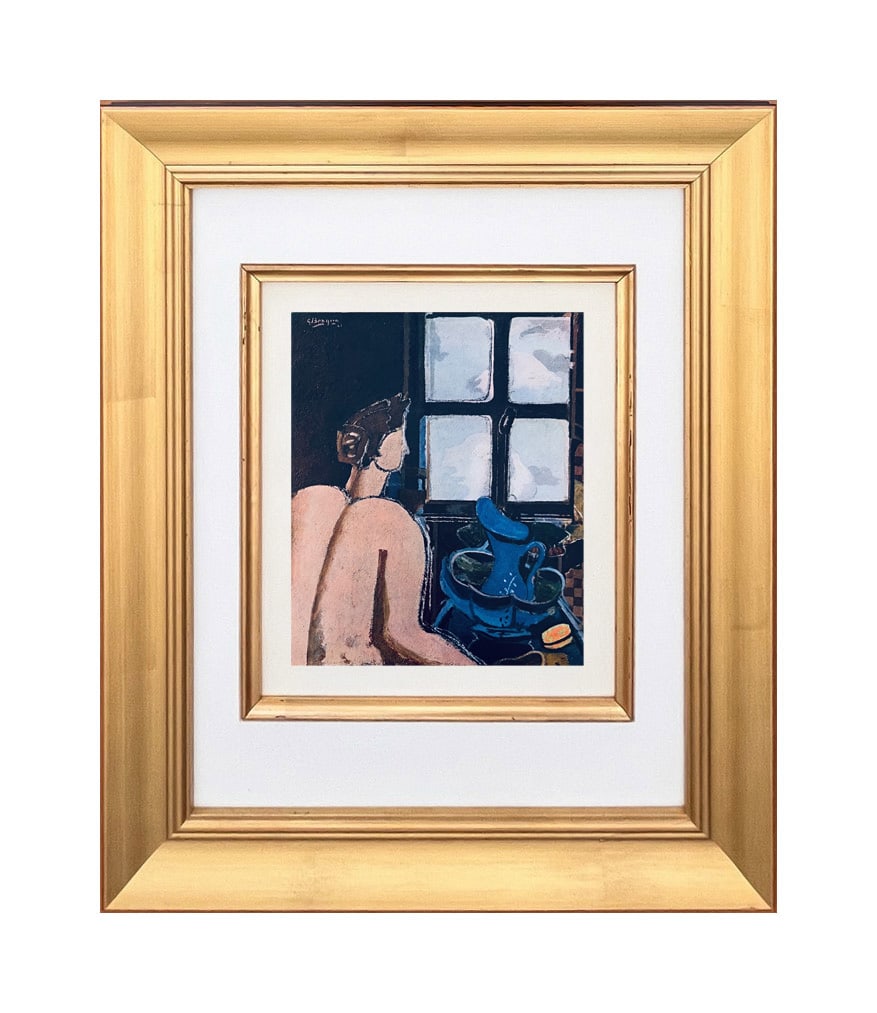 Braque 1946 La Femme a sa Toilette 6 framed: Title: La Femme a sa Toilette 6 \nArtist: Georges Braque \nCountry: France \nMedium: HelioGravure \nMarks: Not signed, not numbered \nPaper size:? 8.5 x 10.5 inches \nPrinted: 1946 by Draeger Freres,