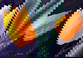 Grace Absi Yellow Tulips 2001 Oil Painting on Canvas Framed: Title: Yellow tulips Artist:?Grace Absi Country: USA Medium: Oil Painting on Canvas Marks: Created and Signed in 2001 Canvas Size: 36 X? 24 inch Condition: Very good Certificate of Authenticity Is Inc