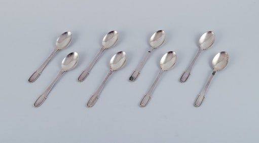 Georg Jensen Beaded. A set of eight teaspoons in sterling silver.