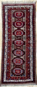 Hand-Knotted Antique Persian Balouch Tribal Runner Wool Rug 3'5" x 9'5"