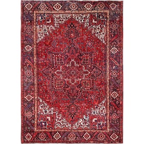 Cardinals Red, Pure Wool, Hand Knotted, Semi Antique Persian Heriz Rug