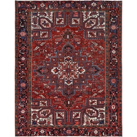 Cardinals Red Antique Distressed Look Pure Wool Hand Knotted Rug