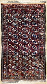 Antique Persian Tribal Balouch Hand-Knotted Brown Wool Geometric Rug 4'4" x 8'7"
