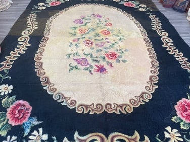 Antique American Room size Hooked rug-1409
