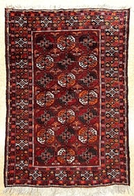 Antique Persian Balouch Hand Knotted Tribal Maroon Wool Oriental Area Rug 4'1" x 6'7"