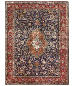 Antique Muted Purple-navy Floral 10X13 Distressed Vintage Oriental Rug