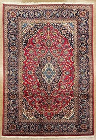 Hand-Knotted Persian Kashann Red Semi-Antique 1970s Oriental Area Rug Carpet 6'4" x 10'9"