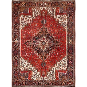Chili Red, Pure Wool, Hand Knotted, Semi Antique Persian Heriz Rug