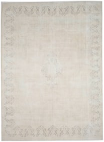 Antique Muted Beige Floral 10X13 Distressed Vintage Oriental Rug