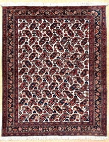 Hand-Knotted Semi-Antique Persian Sirjan Paisley Ivory Wool Oriental Rug 5'5" x 7'2"