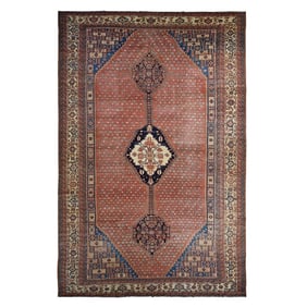 Dark Coral Antique Persian Bakshaish Hand Knotted Pure Wool XL Rug